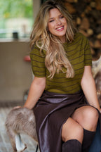 Short-sleeved striped sweater