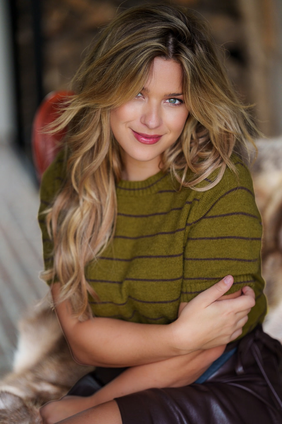Short-sleeved striped sweater
