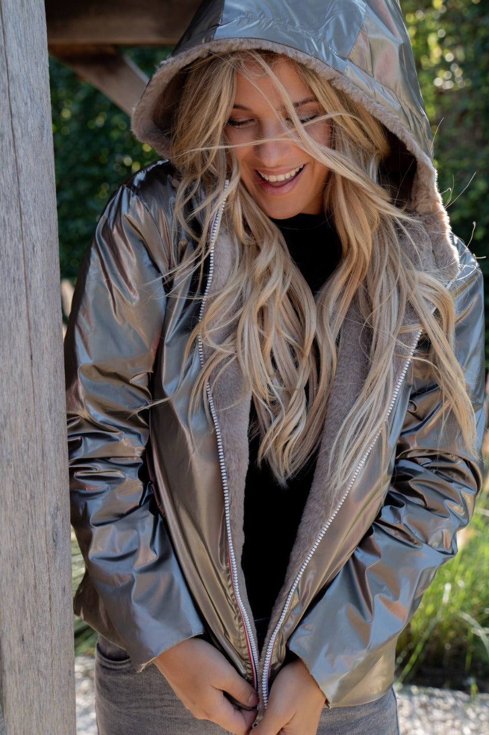 Korte regenmantel reversible
