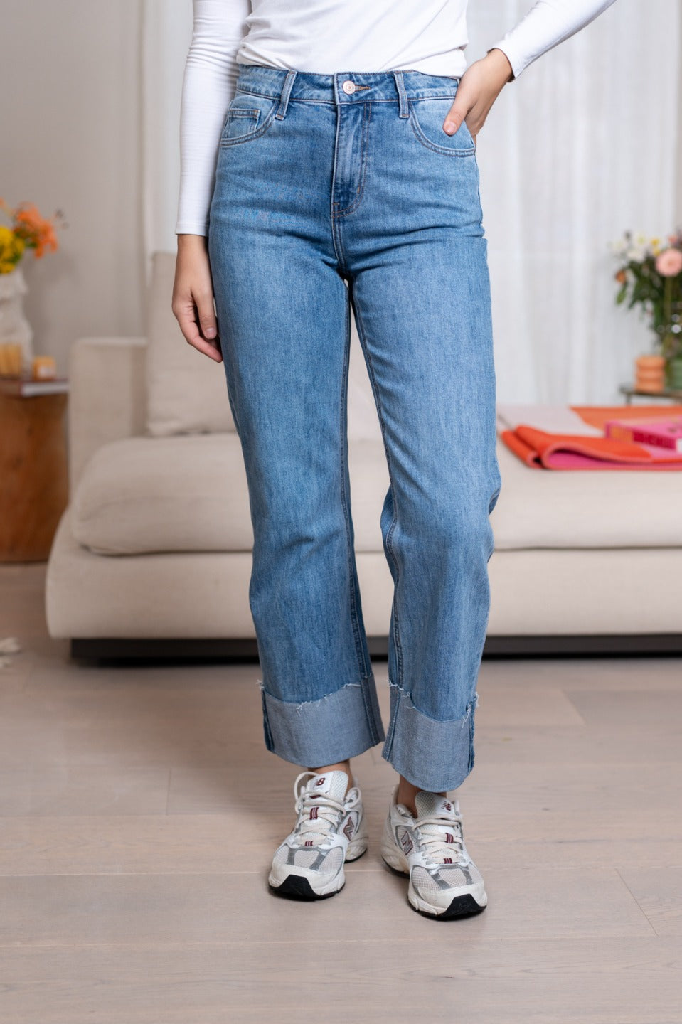 Jeans straight revers
