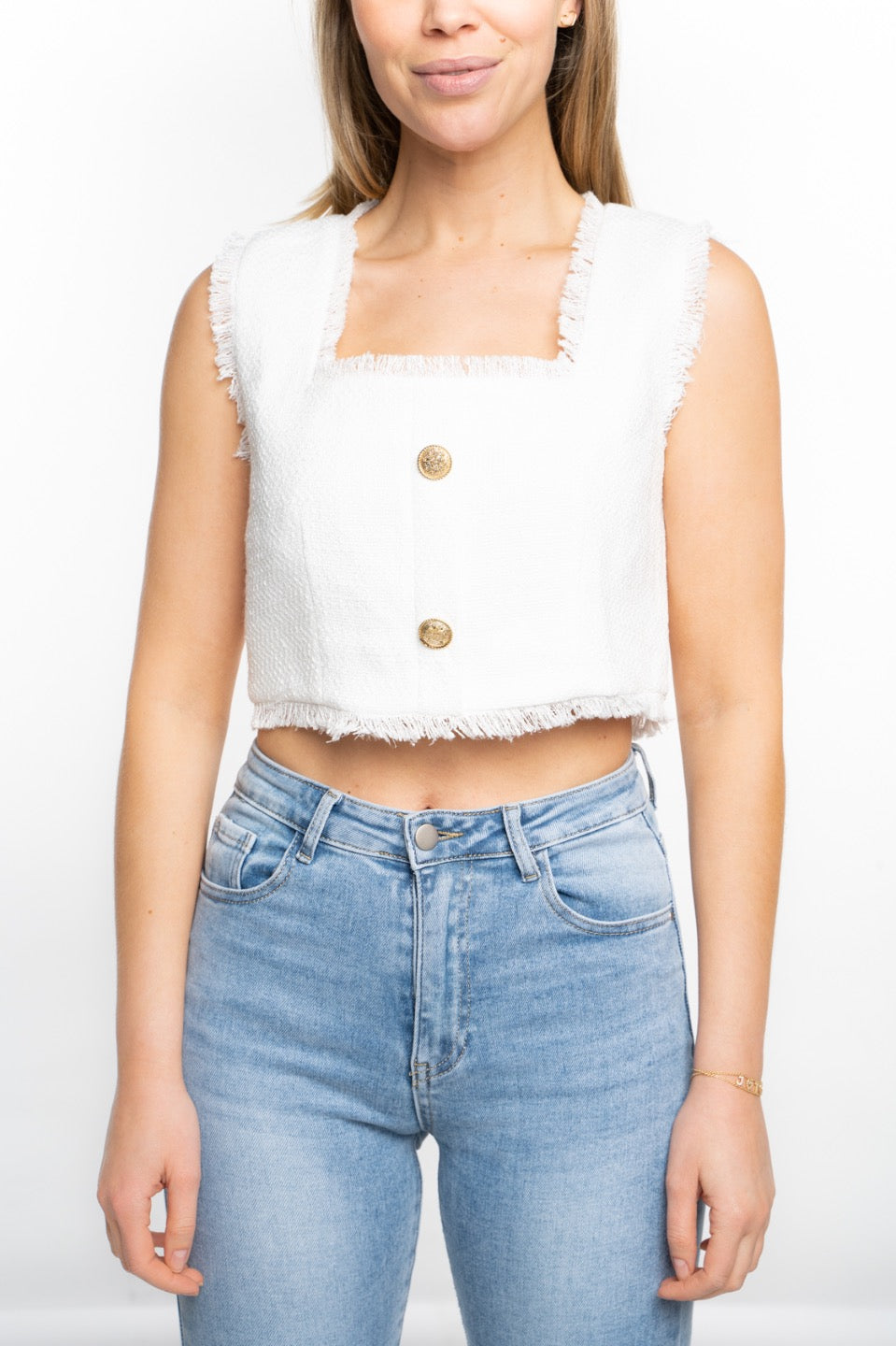Top in tweed met rits