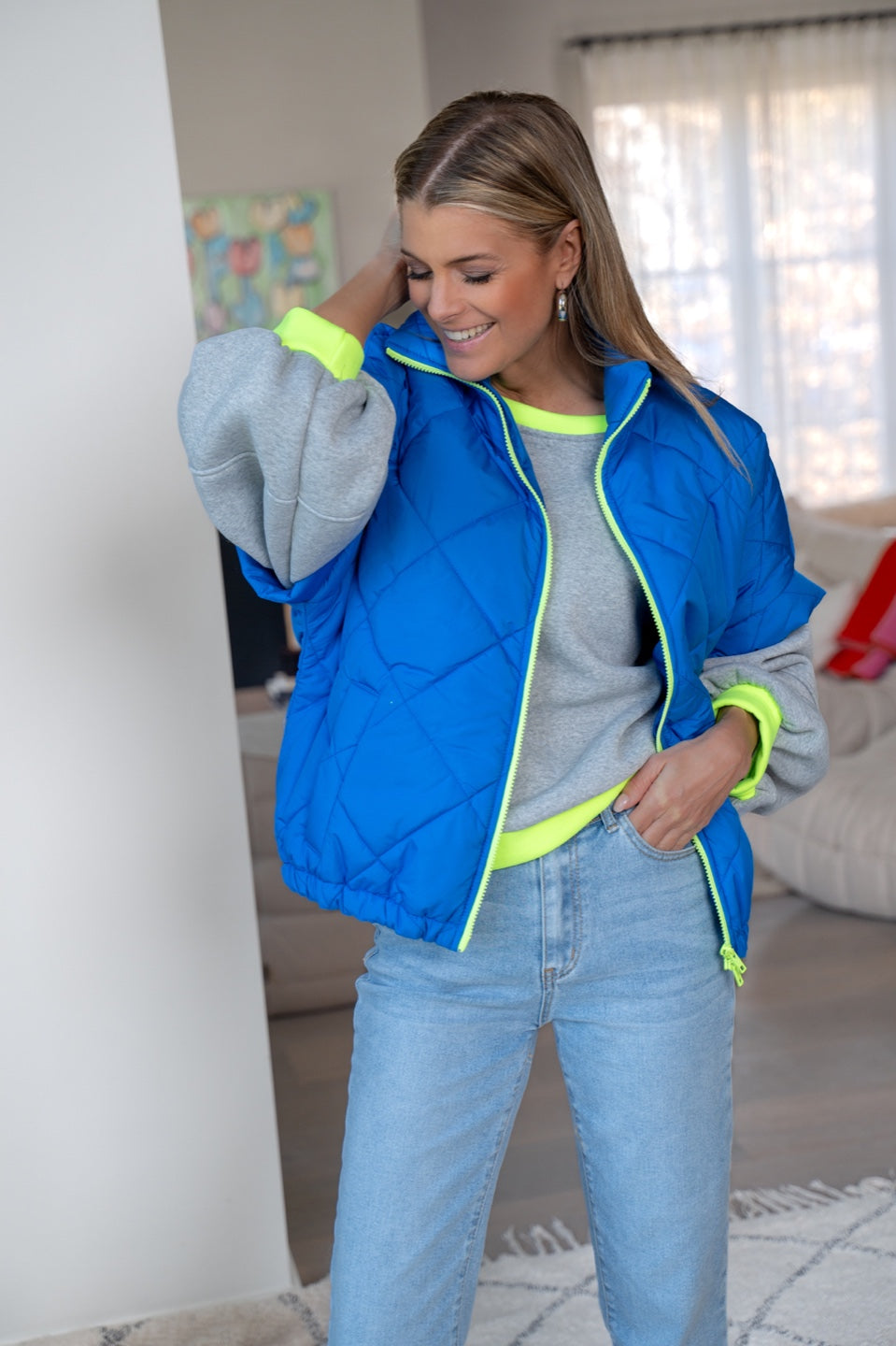 Doudoune matelassée zippée fluo