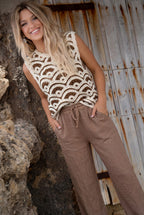Crocheted two-tone turtleneck sweater