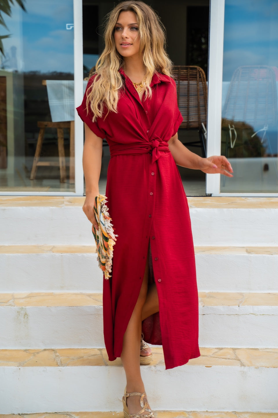 Robe chemise longue à nouer