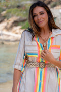 Robe-chemise rayures néon x lurex