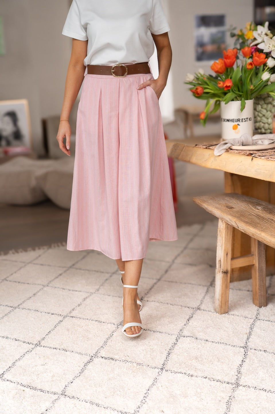 Lange katoene rok met riem