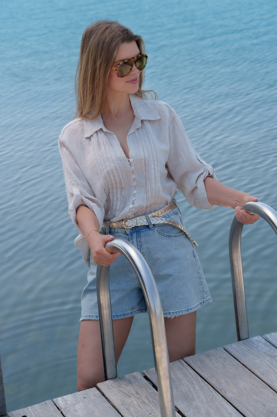 Linen shirt with tucks