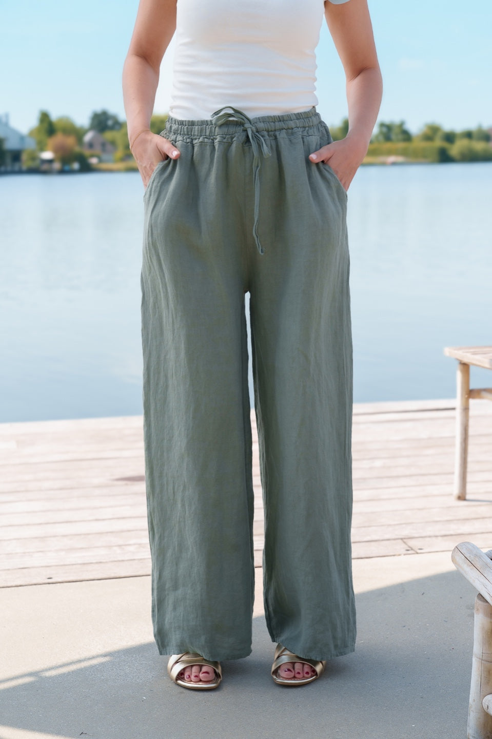 Pantalon large en lin