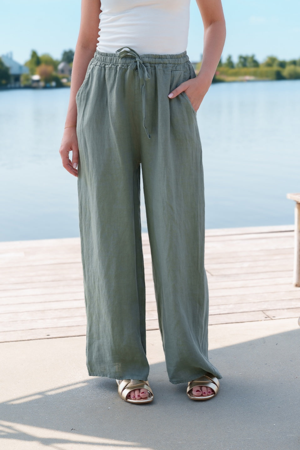 Pantalon large en lin