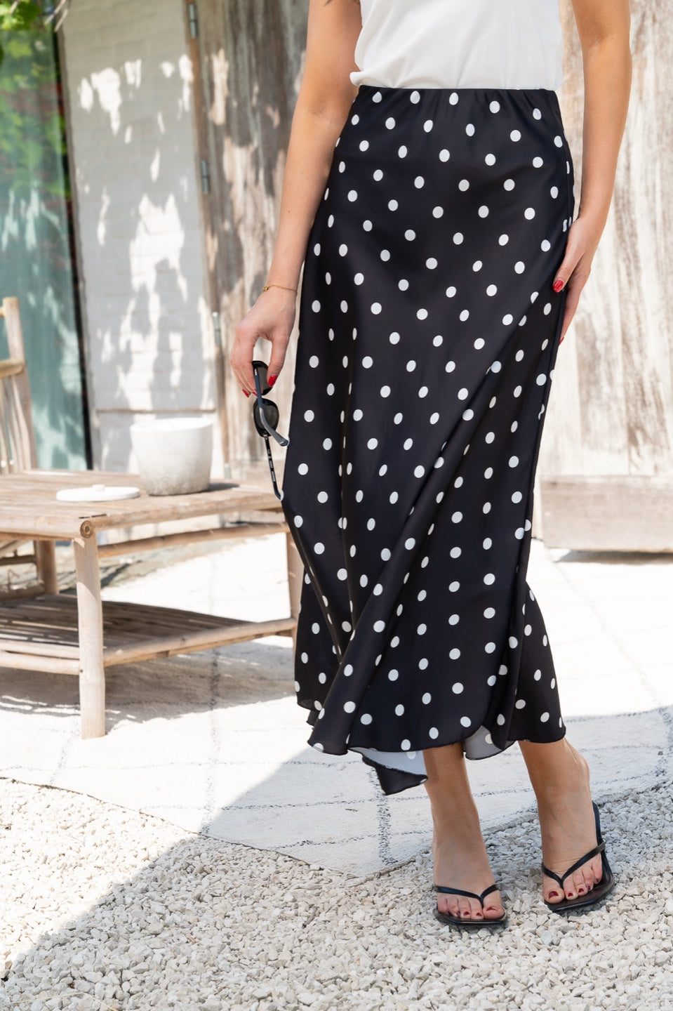 Jupe en satin à pois