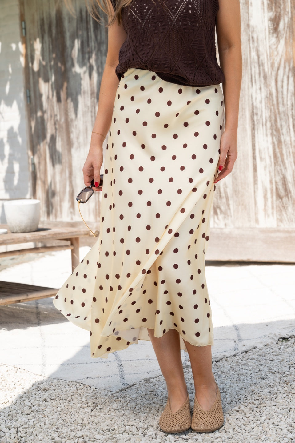Jupe en satin à pois