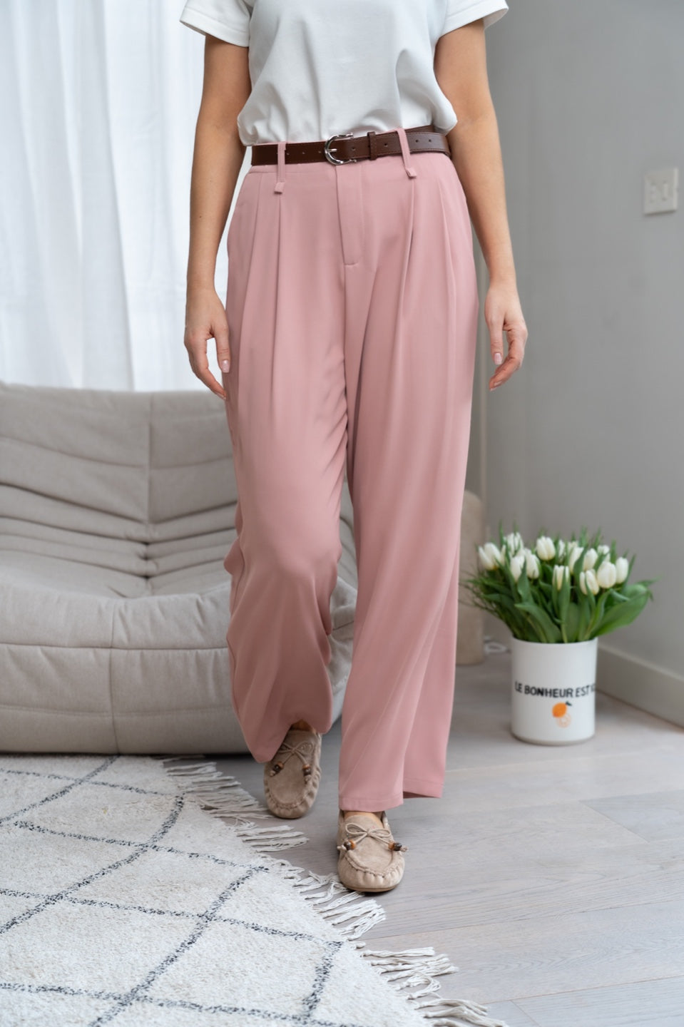 Fluide broek met riem