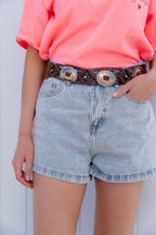 High-waisted denim shorts