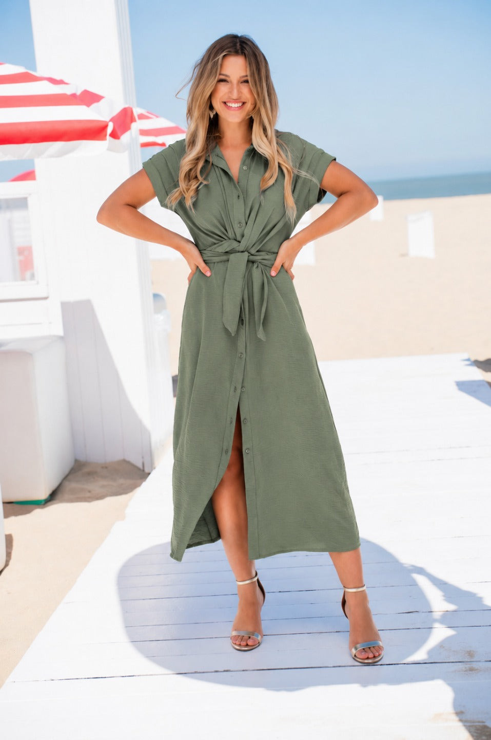 Robe chemise longue avec nœud à nouer