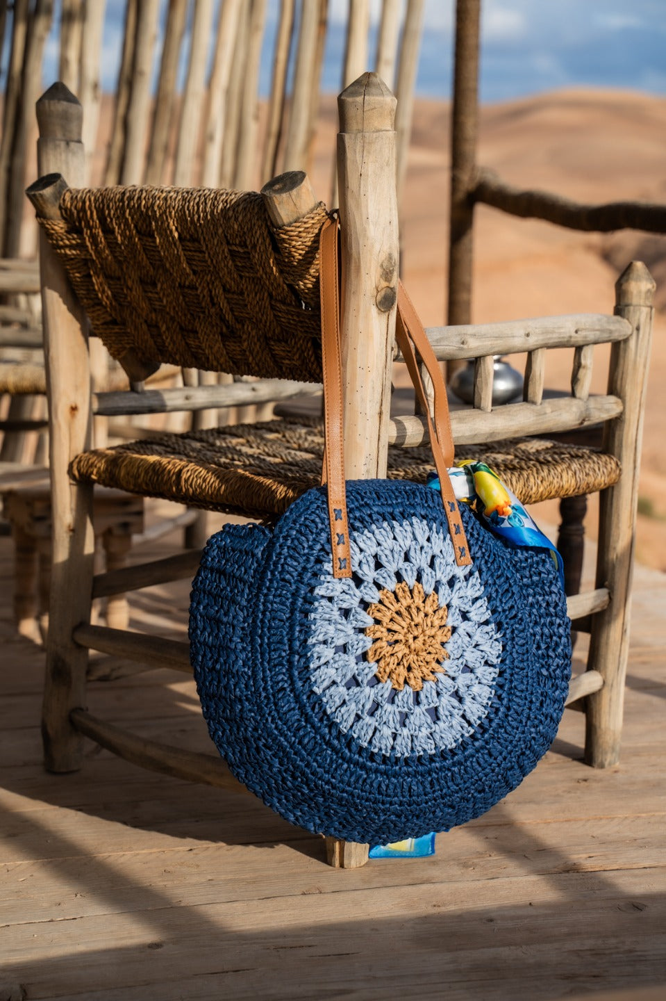 Handtas paille round tricolor