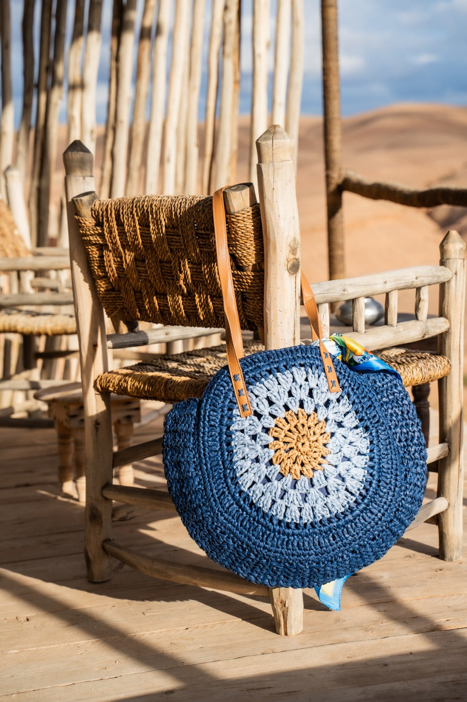 Handtas paille round tricolor