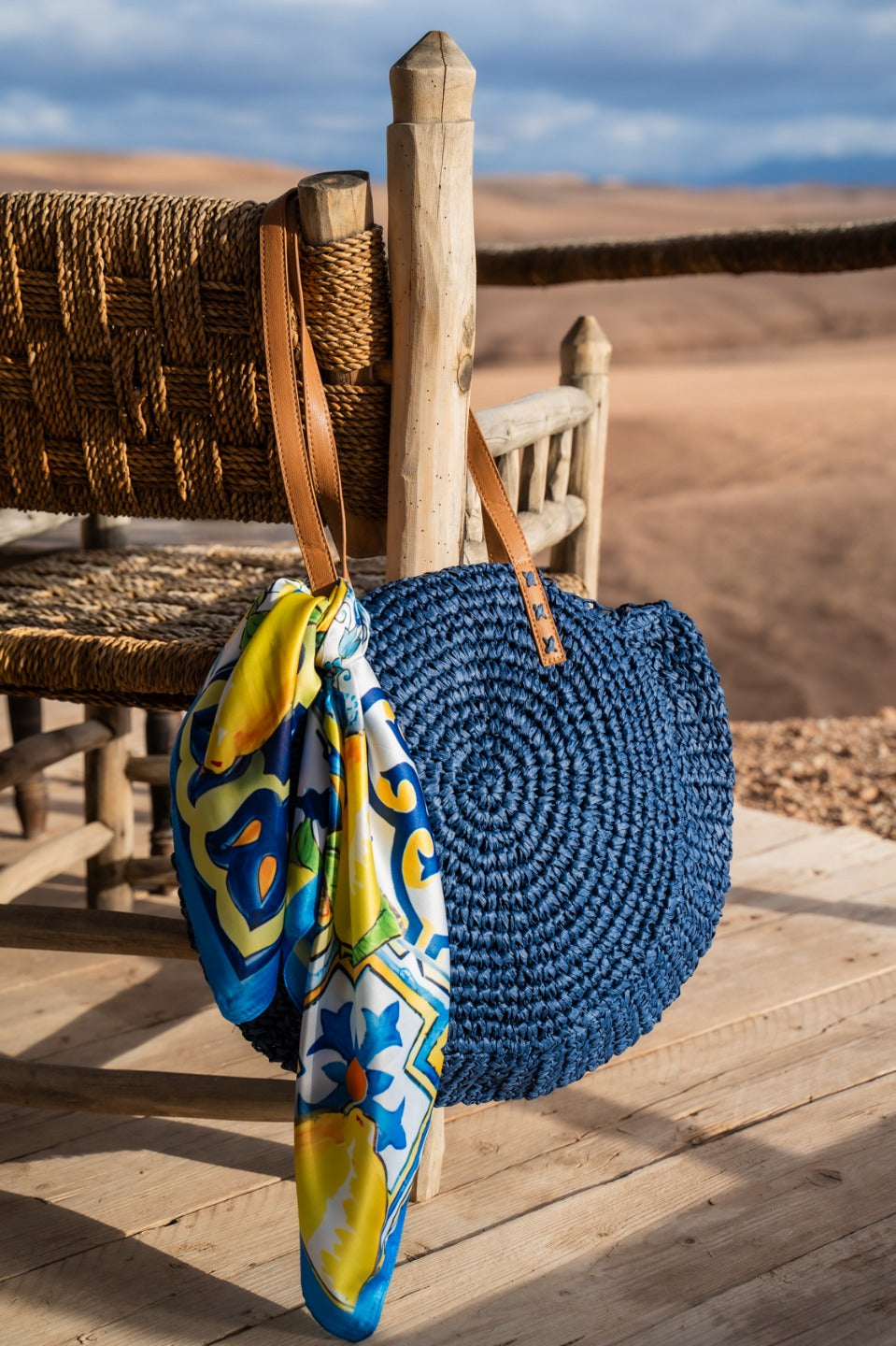 Handtas paille round tricolor